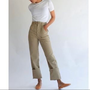 Vintage Khaki Army Cadet High Waist Pants 26 x 28.5